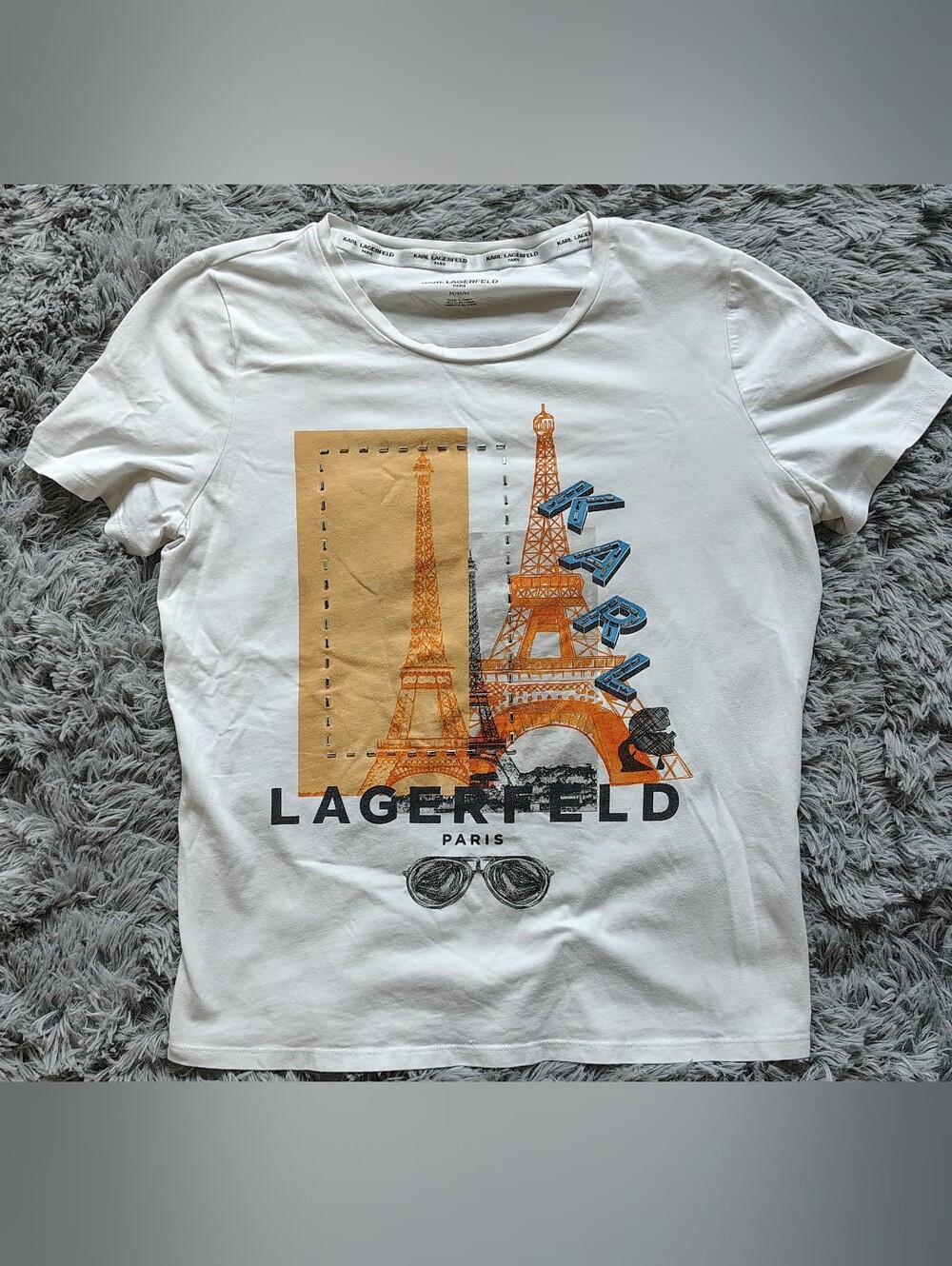 Karl Lagerfield Paris Eiffel Tower Graphic White T-Shirt Size Medium